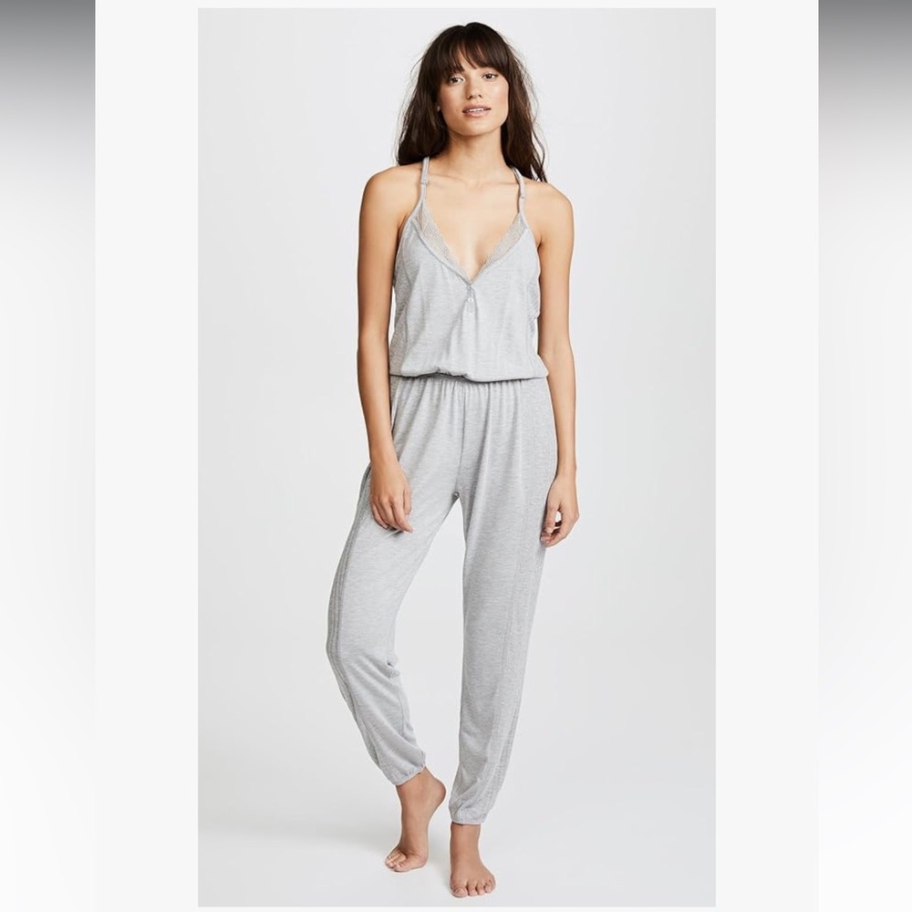 Splendid Long Sleep Racerback Romper Women's Heather Gray Small